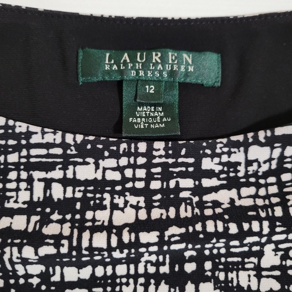 Lauren Ralph Lauren Dress Sz 12 Black & White Long Sleeve Pullover Abstract 1192 - Picture 4 of 6